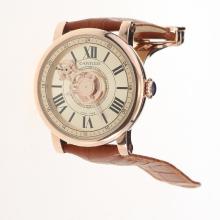 Cartier Rotonde de Cartier Automatic Rose Gold Case with Champagne Dial-Leather Strap