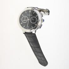Cartier Rotonde de Cartier Working Chronograph with Black Carbon Fibre Style Dial-Black Leather Strap