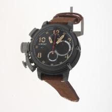 U-Boat Italo Fontana Working Chronograph PVD Case with Black Dial-Leather Strap-1