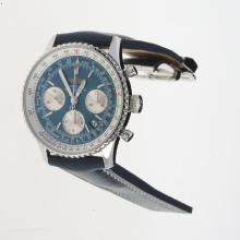 Breitling Navitimer Chronograph Asia Valjoux 7750 Movement Stick Markers with Blue Dial-Leather Strap