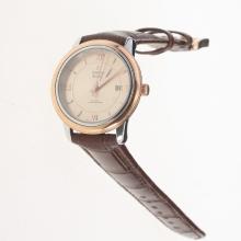 Omega De Ville Two Tone Case with Champagne Dial-Leather Strap