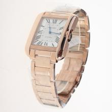 Cartier Tank Swiss ETA 2836 Movement Full Rose Gold Roman Markers with White Dial