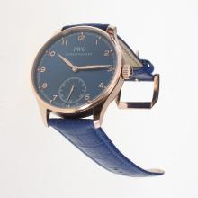 IWC Portuguese Manual Winding Rose Gold Case with Blue Dial-Leather Strap