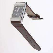 Jaeger-Lecoultre Reverso Stick Markers with Black Dial-Leather Strap-1