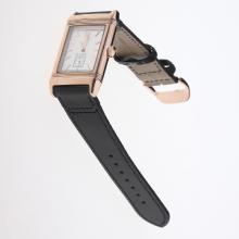 Jaeger-Lecoultre Reverso Rose Gold Case Stick Markers with White Dial-Leather Strap