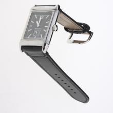 Jaeger-Lecoultre Reverso Stick Markers with Black Dial-Leather Strap