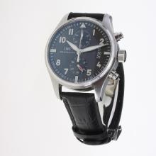 IWC Pilot Chronograph Asia Valjoux 7750 Movement with Black Dial-Leather Strap-2