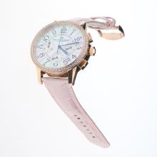 Jaeger-Lecoultre Rendez-Vous Working Chronograph Rose Gold Case Diamond Bezel with MOP Dial-Pink Leather Strap