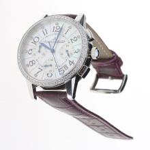 Jaeger-Lecoultre Rendez-Vous Working Chronograph Diamond Bezel with MOP Dial-Purple Leather Strap