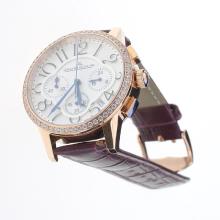 Jaeger-Lecoultre Rendez-Vous Working Chronograph Rose Gold Case Diamond Bezel with White Dial-Purple Leather Strap
