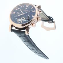 Patek Philippe Perpetual Calendar Tourbillon Automatic Rose Gold Cae with Black Dial-Leather Strap-1