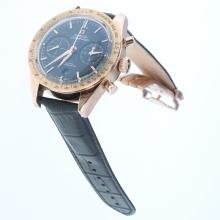 Omega Speedmaster Working Chronograph Swiss 9300 Automatic Movement Two Tone Case with Black Dial-Leather Strap-1