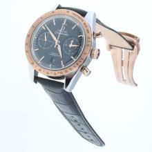 Omega Speedmaster Working Chronograph Swiss 9300 Automatic Movement Two Tone Case with Black Dial-Leather Strap