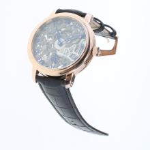 Patek Philippe Manual Winding Rose Gold Case with Skeleton Dial-Leather Strap