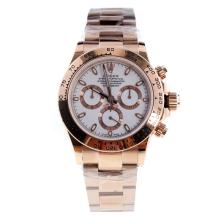 Rolex Daytona Swiss Calibre 4130 Chronograph Movement Full Rose Gold Stick Markers with White Dial