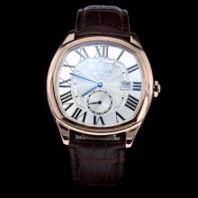 Cartier Drive de Cartier Rose Gold Case Roman Marking with White Dial-Leather Strap