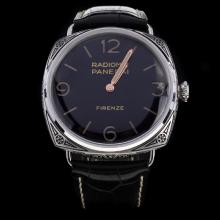 Panerai Radiomir Swiss Calibre P.3000 Manual-winding Movement Carved Case with Black Dial-Leather Strap-1