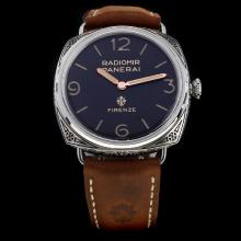 Panerai Radiomir Swiss Calibre P.3000 Manual-winding Movement Carved Case with Black Dial-Leather Strap
