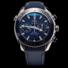 Omega Seamaster Swiss 9300 Chronograph Automatic Movement Blue Bezel with Blue Dial-Rubber Strap