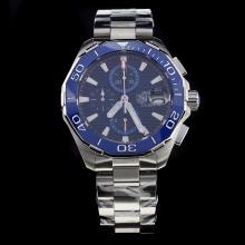 Tag Heuer Aquaracer Calibre 16 Working Chronograph Ceramic Bezel Stick Markers with Blue Dial S/S