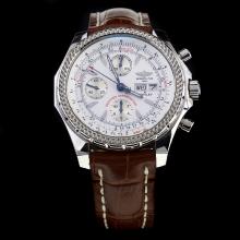 Breitling for Bentley GT Chronograph Asia Valjoux 7750 Movement with White Dial-Leather Strap