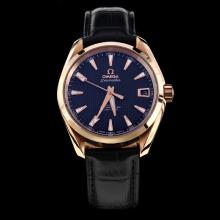 Omega Seamaster Swiss ETA 8500 Movement Rose Gold Case with Black Dial-Leather Strap-1