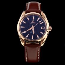 Omega Seamaster Swiss ETA 8500 Movement Rose Gold Case with Black Dial-Leather Strap