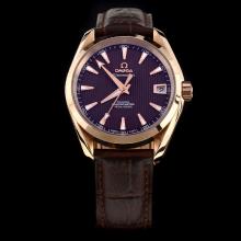 Omega Seamaster Swiss ETA 8500 Movement Rose Gold Case with Brown Dial-Leather Strap