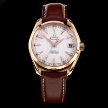 Omega Seamaster Swiss ETA 8500 Movement Rose Gold Case with White Dial-Leather Strap
