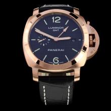 Panerai Luminor Working GMT Automatic Rose Gold Case with Black Dial-Leather Strap