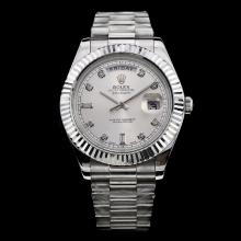 Rolex Day-Date II Swiss ETA 3156 Movement Diamond Markers with Silver Dial S/S