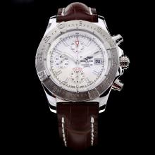 Breitling Chrono Avenger Chronograph Asia Valjoux 7750 Movement White Dial with Leather Strap-Sapphire Glass
