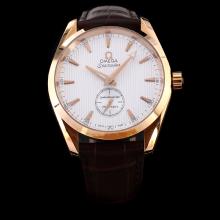 Omega Seamaster Aqua Terra Manual Winding Rose Gold Case with White Dial-Leather Strap