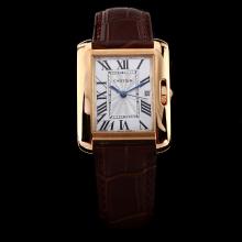 Cartier Tank Rose Gold Case with White Dial-Brown Leather Strap