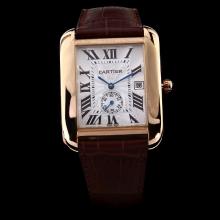 Cartier Tank Automatic Rose Gold Case with White Dial-Brown Leather Strap