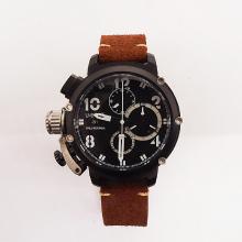 U-Boat Italo Fontana Working Chronograph PVD Case White Markers with Black Dial-Leather Strap