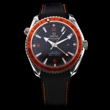 Omega Seamaster Working GMT Automatic Orange Bezel with Black Dial-Rubber Strap