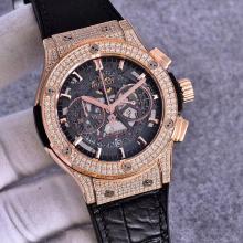 Hublot Big Bang Working Chronograph  Asia Valjoux 7750 Movement  Rose Gold Diamond Case with Gray Dial-Black Strap 