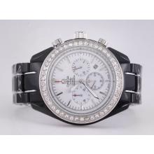 Omega Speedmaster Working Chronograph Black Ceramic Diamond Bezel with White-Couple Watch