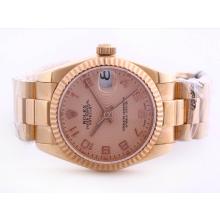 Rolex DateJust Swiss ETA 2836 Movement Full Rose Gold Champagne Dial with Arabic Marking Mid Size