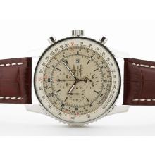 Breitling Navitimer World Working Chronograph with White Dial Brown Strap