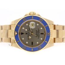 Rolex Submariner Automatic 18K Full Gold Plated with Gray Dial Blue Ceramic Bezel