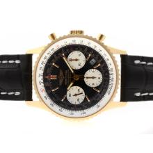 Breitling Navitimer Chronograph Asia Valjoux 7750 Movement Gold Case with Black Dial 28800 bph