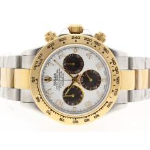 Rolex Daytona Chronograph Asia Valjoux 7750 Movement Two Tone with White Dial Number Markers