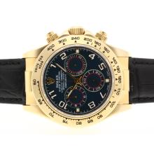 Rolex Daytona Chronograph Asia Valjoux 7750 Movement 18K Gold Case with Blue Dial Number Markers
