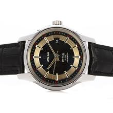 Omega Hour Vision See Thru Case Swiss ETA 2836 Movement with Black Dial Leather Strap