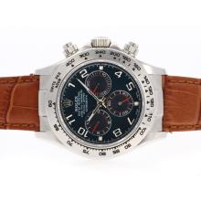Rolex Daytona Chronograph Asia Valjoux 7750 Movement with Blue Dial Leather Strap