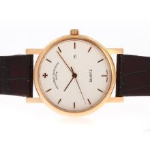 Vacheron Constantin Overseas Rose Gold Case with White Dial Leather Strap