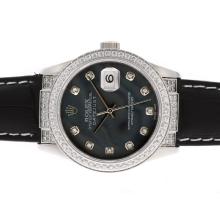 Rolex Datejust Swiss ETA 2836 Movement Diamond Markers and Bezel with Black MOP Dial Leather Strap