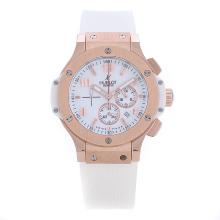 Hublot Big Bang Working Chronograph Rose Gold Case White Dial with White Rubber Strap Mid Size